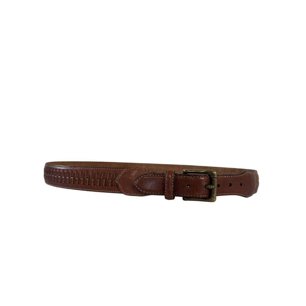 Vtg 90s Brown Woven Bridle Leather Belt Uruguay Solid Brass Buckle 38